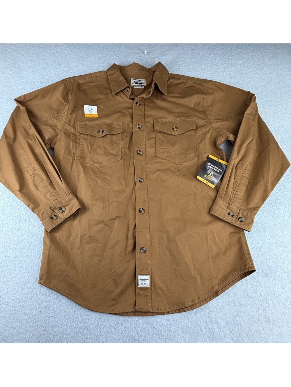 Eddie Bauer Workwear Foreman Fit Men’s Brown Long Sleeve Button Work Shirt L